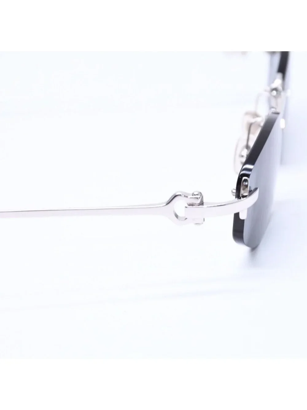 Cartier Rimless Oval Sunglasses 2C Motif Black Allie Silver Eyewear